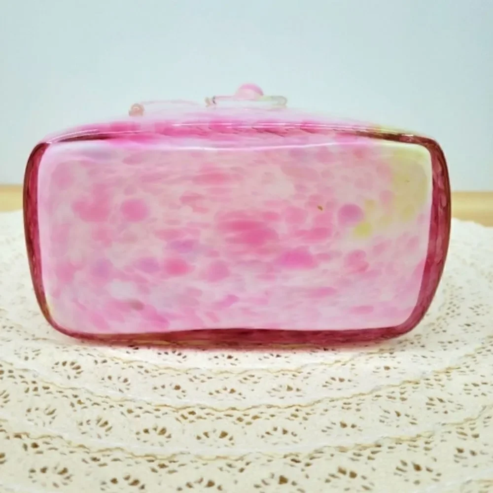 Vintage Murano Style Pink Cased Art Glass Tied Gift Bag Swirl Vase